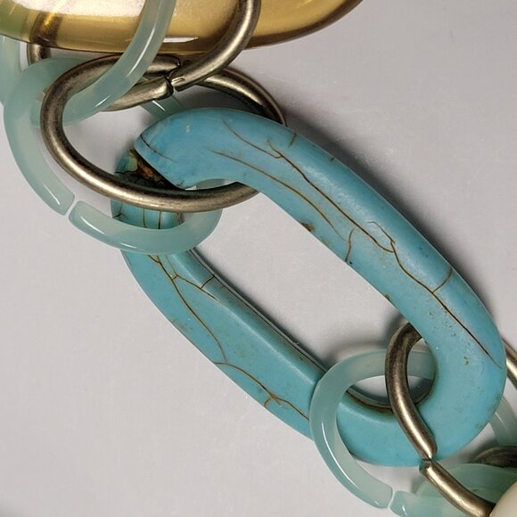 Two Tone Link Chain Necklace Blue and Beige Gold Chain Necklace - Picture 5 of 9